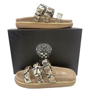 Vince Camuto Buckle Slide Sandals Ciandra Tan Snakeskin Women's 7.5